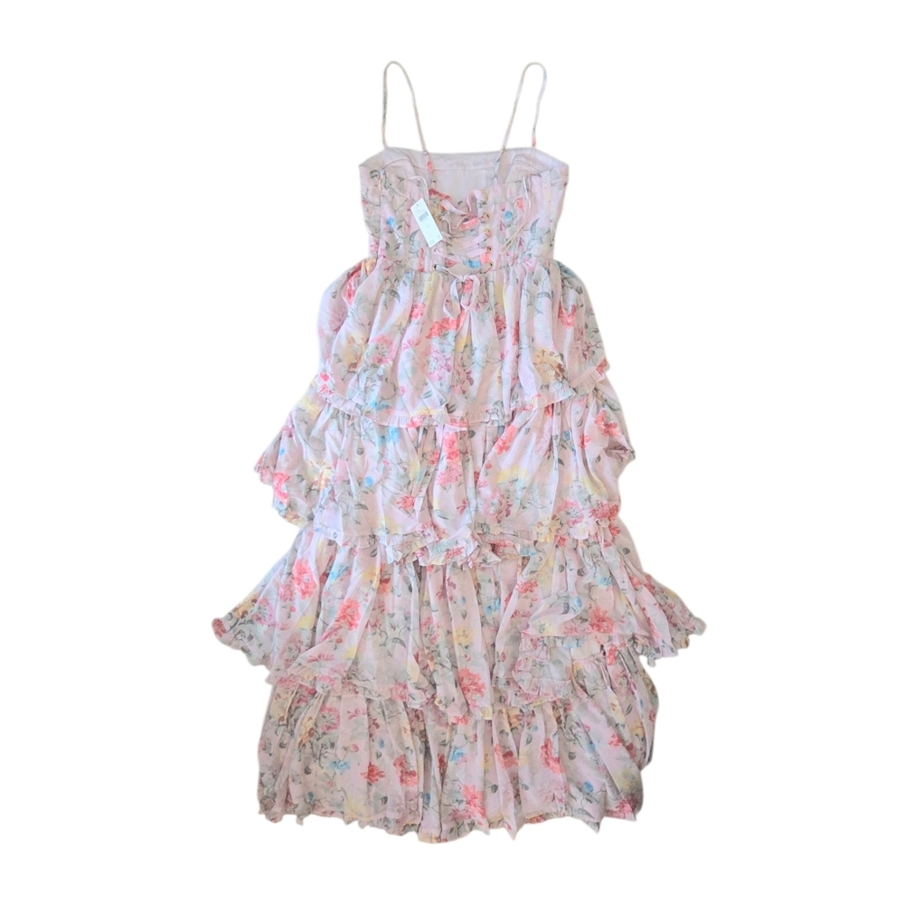 Anthropologie BHLDN Sleeveless Corset Floral Tiered Ruffled Maxi Dress - Picture 7 of 8